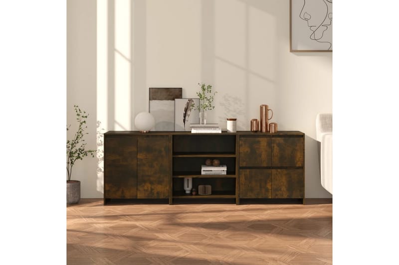 beBasic Skänk 3 delar rökfärgad ek konstruerat trä - Förvaring - Förvaringsmöbler - Skänkar & sideboards