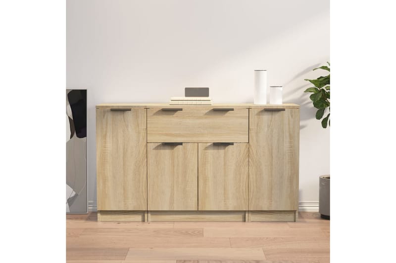 beBasic Skänk 3 delar Sonoma ek konstruerat trä - Förvaring - Förvaringsmöbler - Skänkar & sideboards