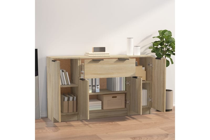 beBasic Skänk 3 delar Sonoma ek konstruerat trä - Förvaring - Förvaringsmöbler - Skänkar & sideboards