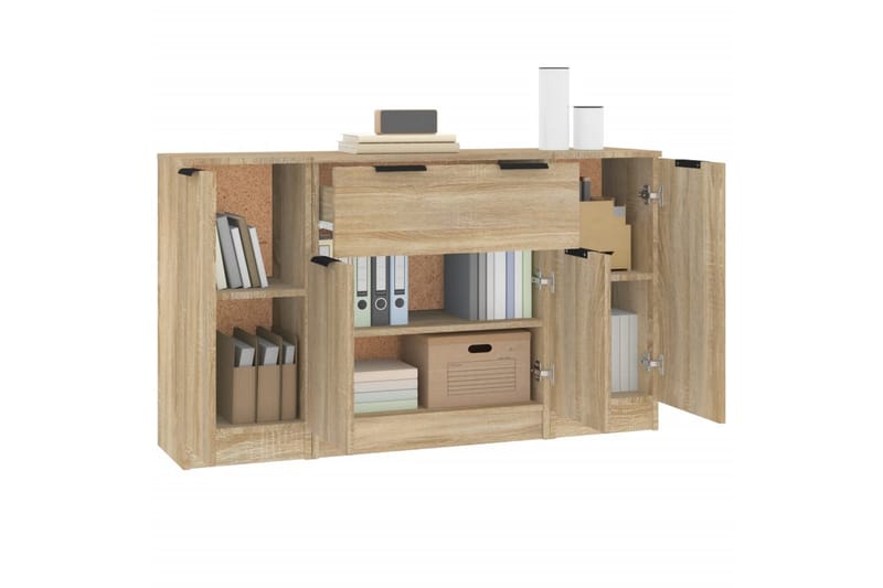 beBasic Skänk 3 delar Sonoma ek konstruerat trä - Förvaring - Förvaringsmöbler - Skänkar & sideboards