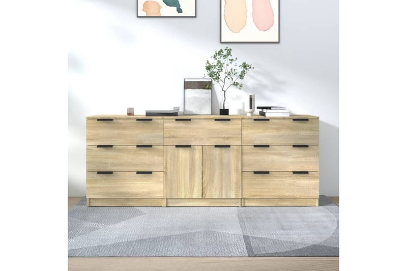 beBasic Skänk 3 delar sonoma-ek konstruerat trä - Förvaring - Förvaringsmöbler - Skänkar & sideboards