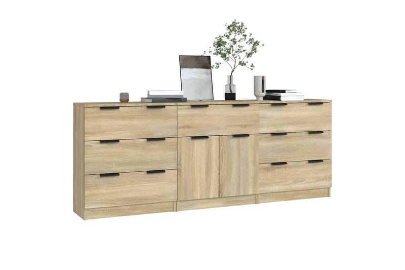 beBasic Skänk 3 delar sonoma-ek konstruerat trä - Förvaring - Förvaringsmöbler - Skänkar & sideboards
