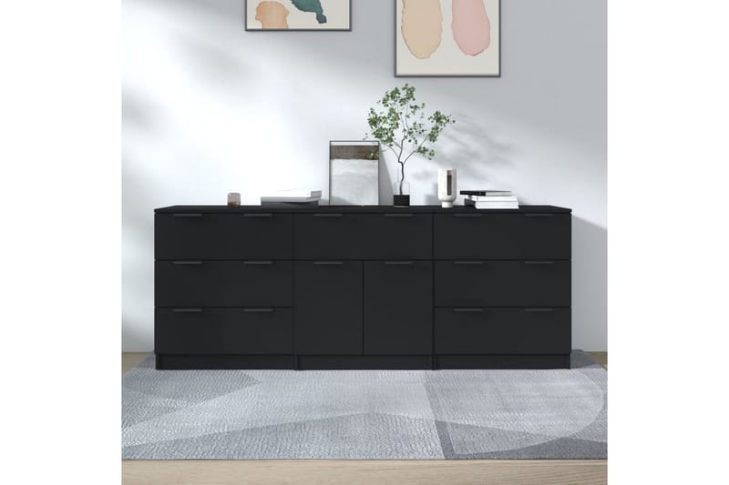 beBasic Skänk 3 delar svart konstruerat trä - Förvaring - Förvaringsmöbler - Skänkar & sideboards