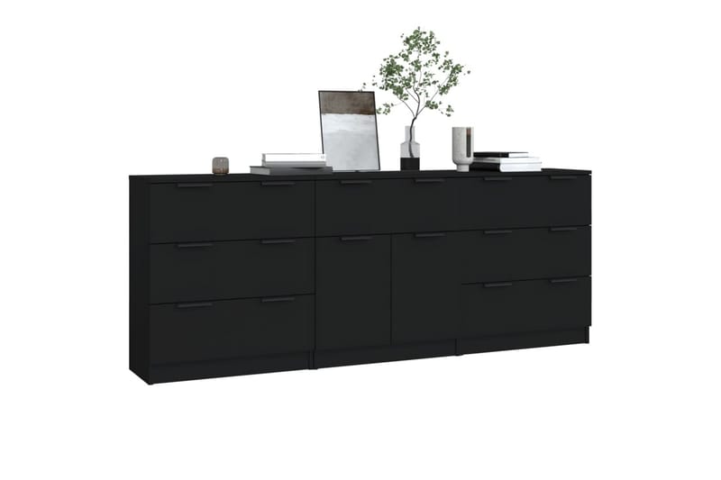 beBasic Skänk 3 delar svart konstruerat trä - Förvaring - Förvaringsmöbler - Skänkar & sideboards