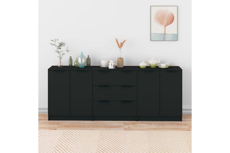 beBasic Skänk 3 delar svart konstruerat trä - Förvaring - Förvaringsmöbler - Skänkar & sideboards