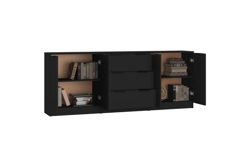 beBasic Skänk 3 delar svart konstruerat trä - Förvaring - Förvaringsmöbler - Skänkar & sideboards