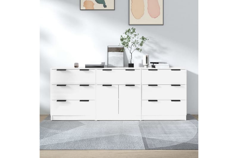 beBasic Skänk 3 delar vit högglans konstruerat trä - Förvaring - Förvaringsmöbler - Skänkar & sideboards