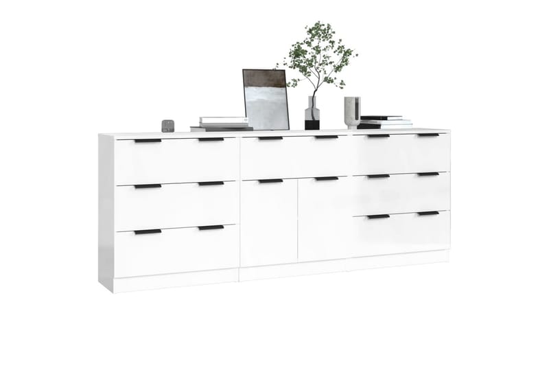 beBasic Skänk 3 delar vit högglans konstruerat trä - Förvaring - Förvaringsmöbler - Skänkar & sideboards