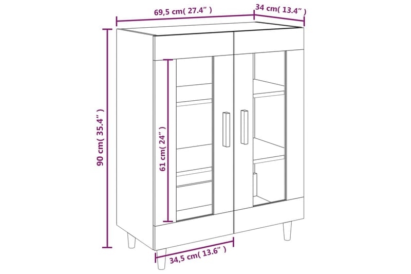 beBasic Skänk betonggrå 69,5x34x90 cm konstruerat trä - Förvaring - Förvaringsmöbler - Skänkar & sideboards