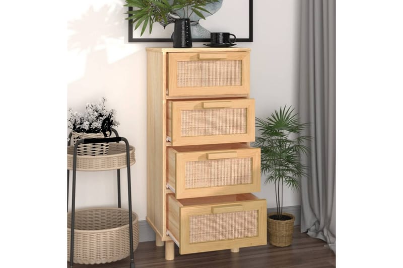 beBasic Skänk brun 40x30x90 cm massiv furu och naturlig rotting - Förvaring - Förvaringsmöbler - Skänkar & sideboards