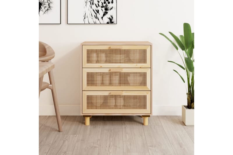 beBasic Skänk brun 60x30x70 cm massiv furu och naturlig rotting - Förvaring - Förvaringsmöbler - Skänkar & sideboards