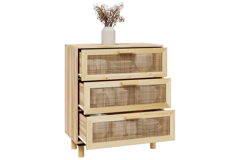 beBasic Skänk brun 60x30x70 cm massiv furu och naturlig rotting - Förvaring - Förvaringsmöbler - Skänkar & sideboards