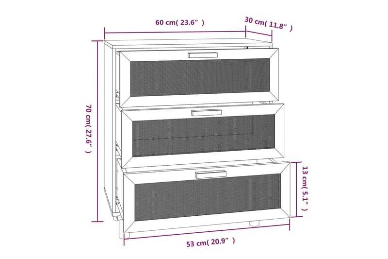 beBasic Skänk brun 60x30x70 cm massiv furu och naturlig rotting - Förvaring - Förvaringsmöbler - Skänkar & sideboards