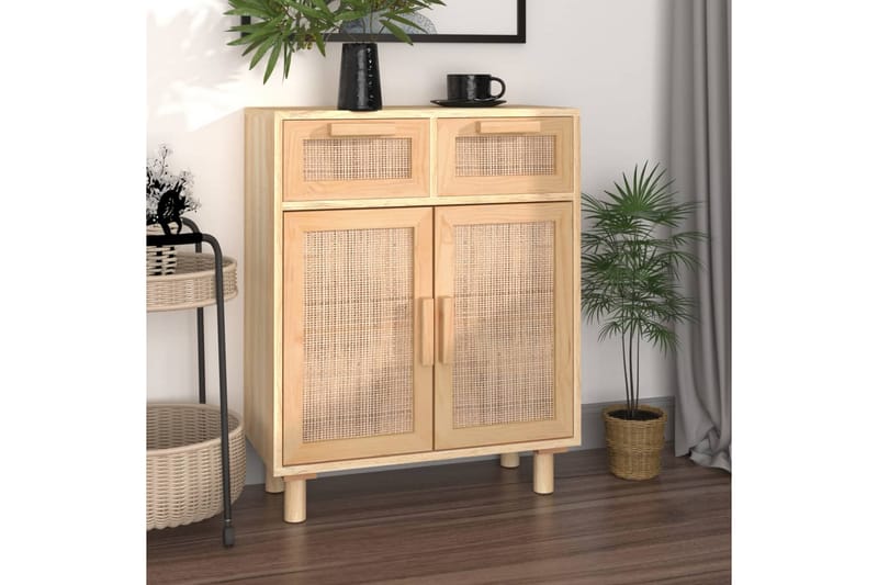 beBasic Skänk brun 60x30x75 cm massiv furu och naturlig rotting - Förvaring - Förvaringsmöbler - Skänkar & sideboards
