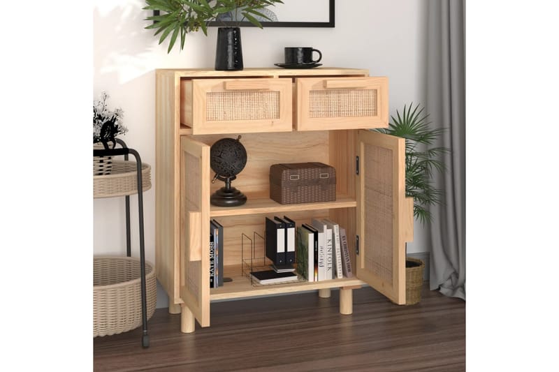 beBasic Skänk brun 60x30x75 cm massiv furu och naturlig rotting - Förvaring - Förvaringsmöbler - Skänkar & sideboards