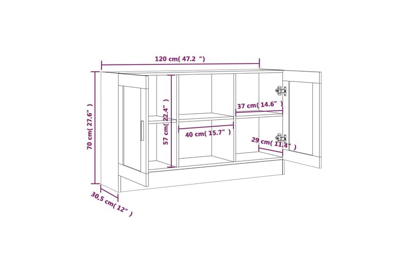 beBasic Skänk brun ek 120x30,5x70 cm konstruerat trä - Förvaring - Förvaringsmöbler - Skänkar & sideboards
