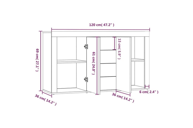 beBasic Skänk brun ek 120x36x69 cm konstruerat trä - Förvaring - Förvaringsmöbler - Skänkar & sideboards