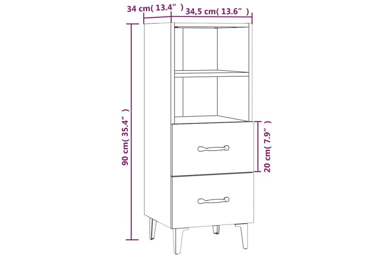 beBasic Skänk brun ek 34,5x34x90 cm konstruerat trä - Förvaring - Förvaringsmöbler - Skänkar & sideboards