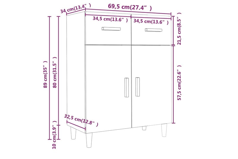 beBasic Skänk brun ek 69,5x34x89 cm konstruerat trä - Förvaring - Förvaringsmöbler - Skänkar & sideboards