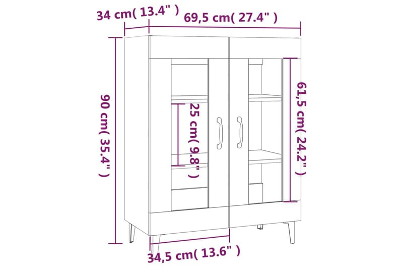 beBasic Skänk brun ek 69,5x34x90 cm konstruerat trä - Förvaring - Förvaringsmöbler - Skänkar & sideboards