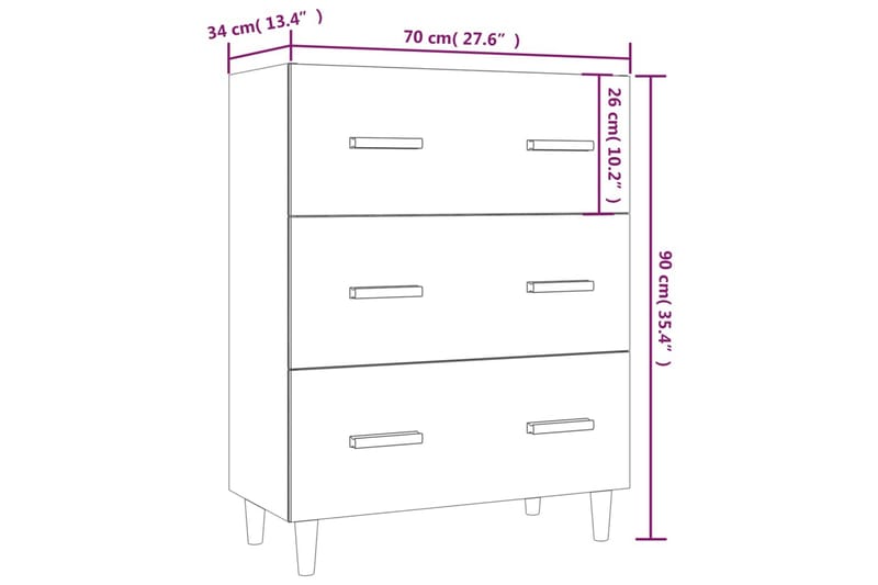 beBasic Skänk brun ek 70x34x90 cm konstruerat trä - Skänkar & sideboards