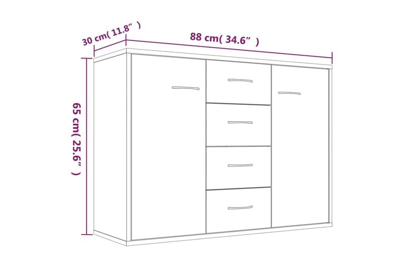 beBasic Skänk brun ek 88x30x65 cm konstruerat trä - Förvaring - Förvaringsmöbler - Skänkar & sideboards