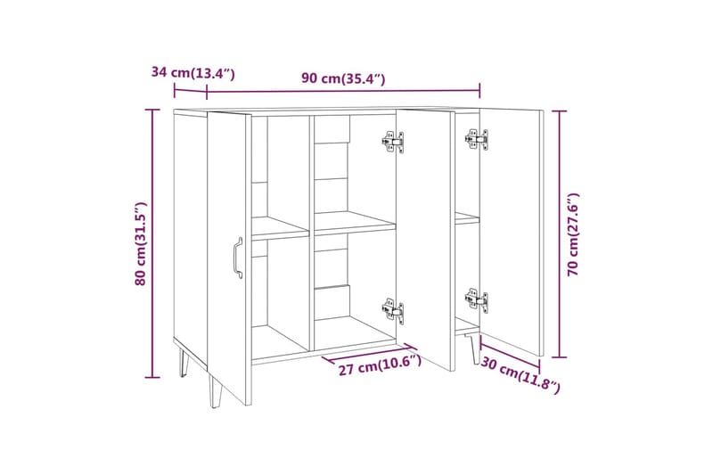 beBasic Skänk brun ek 90x34x80 cm konstruerat trä - Förvaring - Förvaringsmöbler - Skänkar & sideboards
