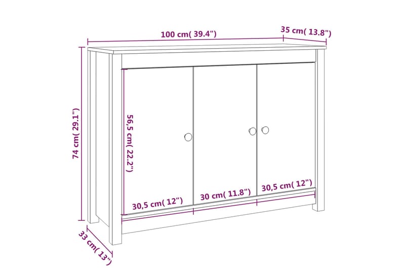 beBasic Skänk grå 100x35x74 cm massiv furu - Förvaring - Förvaringsmöbler - Skänkar & sideboards