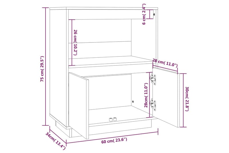 beBasic Skänk grå 60x34x75 cm massiv furu - Förvaring - Förvaringsmöbler - Skänkar & sideboards