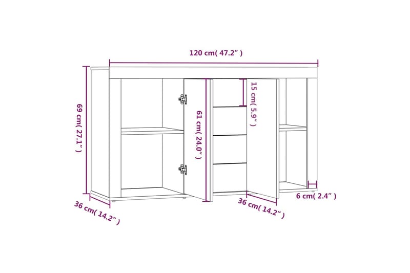 beBasic Skänk grå sonoma 120x36x69 cm konstruerat trä - Förvaring - Förvaringsmöbler - Skänkar & sideboards