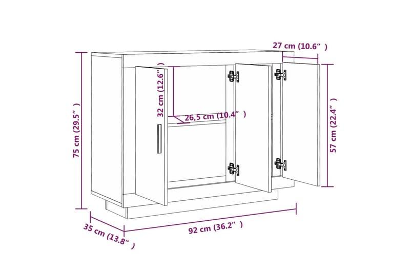 beBasic Skänk grå sonoma 92x35x75 cm konstruerat trä - Förvaring - Förvaringsmöbler - Skänkar & sideboards