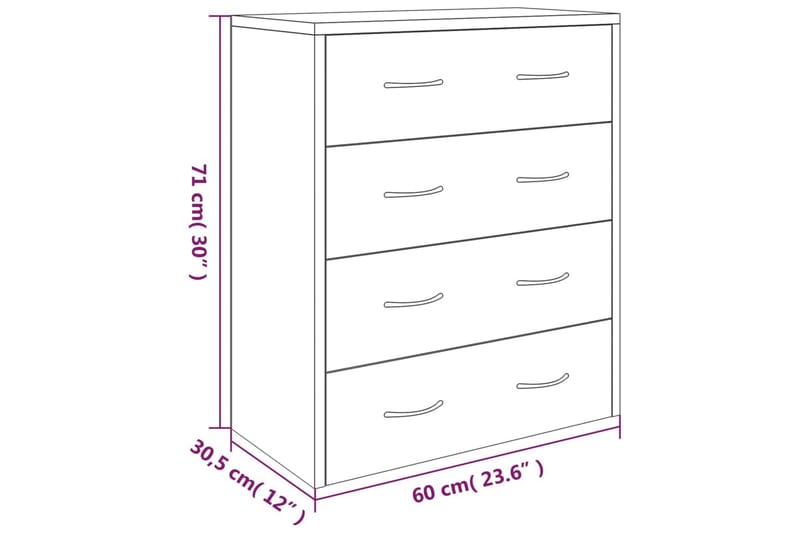 beBasic Skänk med 4 lådor 60x30,5x71 cm svart - Förvaring - Förvaringsmöbler - Skänkar & sideboards
