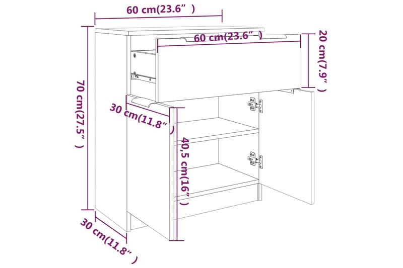 beBasic Skänk rökfärgad ek 60x30x70 cm konstruerat trä - Skänkar & sideboards