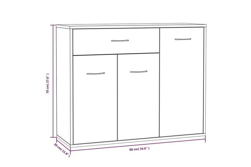 beBasic Skänk rökfärgad ek 88x30x70 cm konstruerat trä - Skänkar & sideboards