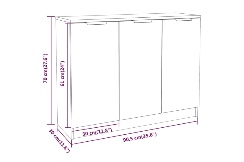 beBasic Skänk rökfärgad ek 90,5x30x70 cm konstruerat trä - Skänkar & sideboards