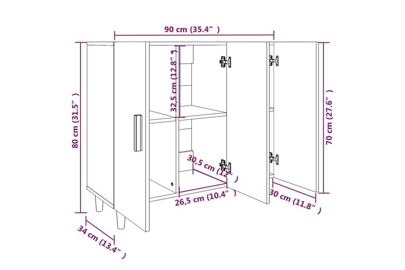 beBasic Skänk rökfärgad ek 90x34x80 cm konstruerat trä - Skänkar & sideboards