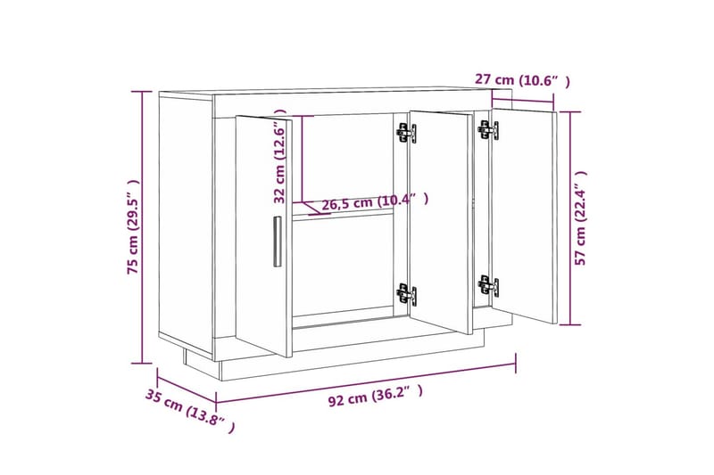 beBasic Skänk rökfärgad ek 92x35x75 cm konstruerat trä - Skänkar & sideboards