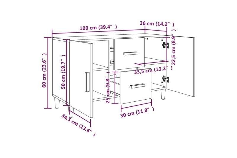 beBasic Skänk sonoma-ek 100x36x60 cm konstruerat trä - Förvaring - Förvaringsmöbler - Skänkar & sideboards