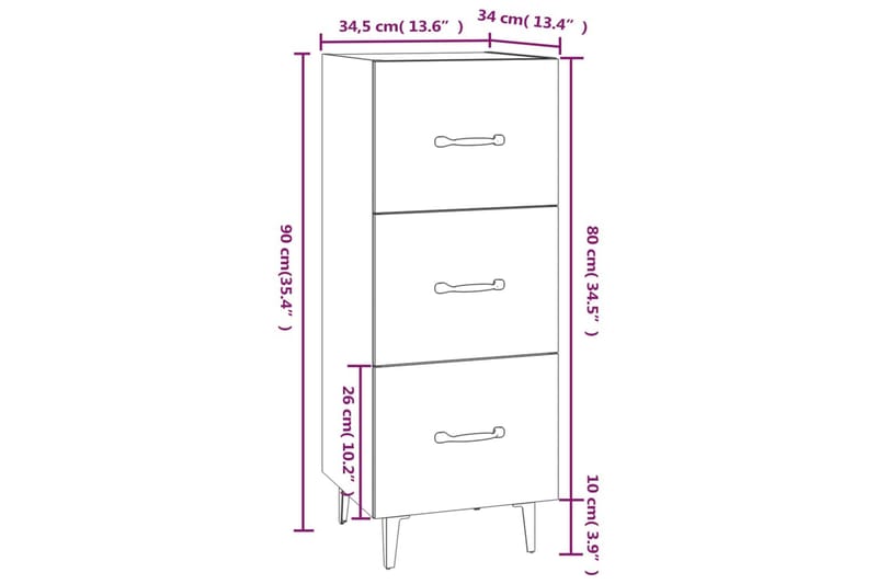 beBasic Skänk sonoma-ek 34,5x34x90 cm konstruerat trä - Skänkar & sideboards