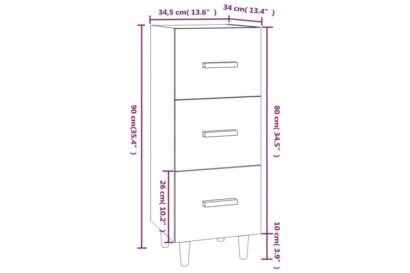 beBasic Skänk sonoma-ek 34,5x34x90 cm konstruerat trä - Skänkar & sideboards