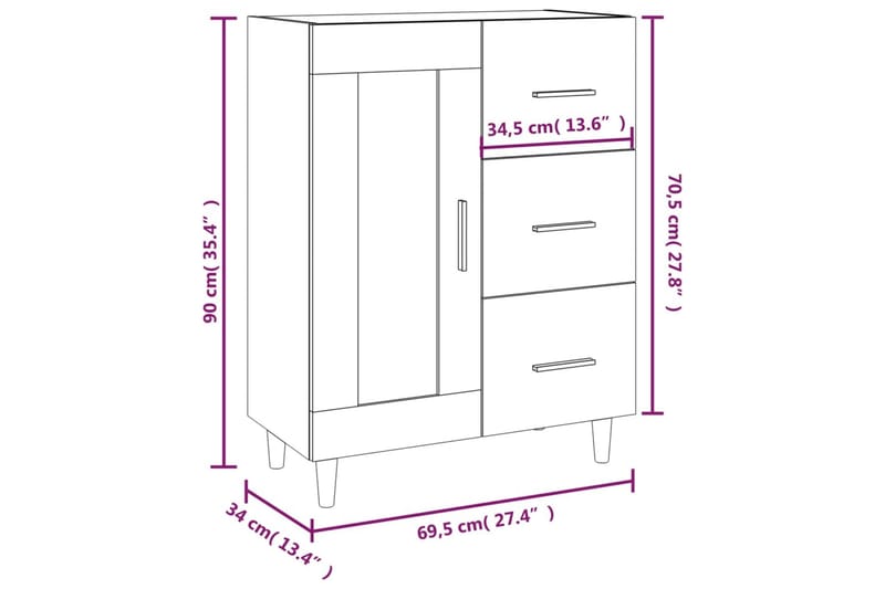 beBasic Skänk sonoma-ek 69,5x34x90 cm konstruerat trä - Förvaring - Förvaringsmöbler - Skänkar & sideboards