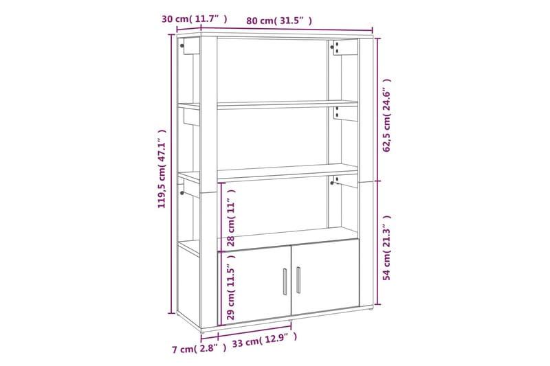 beBasic Skänk sonoma-ek 80x30x119,5 cm konstruerat trä - Förvaring - Förvaringsmöbler - Skänkar & sideboards