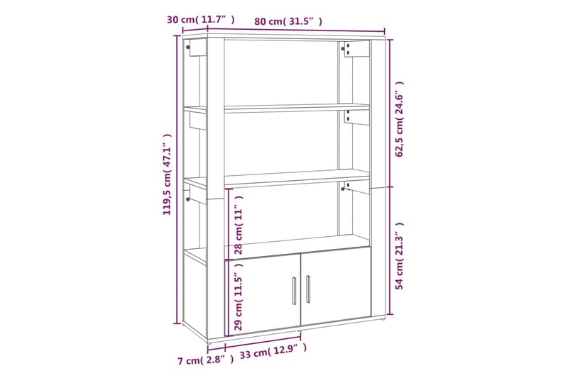 beBasic Skänk sonoma-ek 80x30x119,5 cm konstruerat trä - Skänkar & sideboards