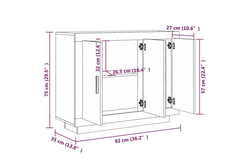 beBasic Skänk sonoma-ek 92x35x75 cm konstruerat trä - Förvaring - Förvaringsmöbler - Skänkar & sideboards