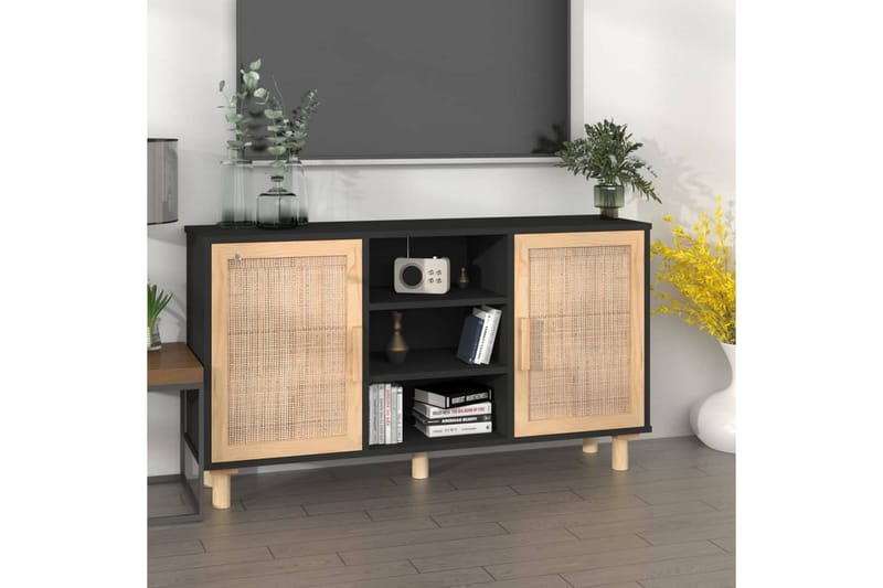 beBasic Skänk svart 105x30x60 cm massiv furu och naturlig rotting - Förvaring - Förvaringsmöbler - Skänkar & sideboards