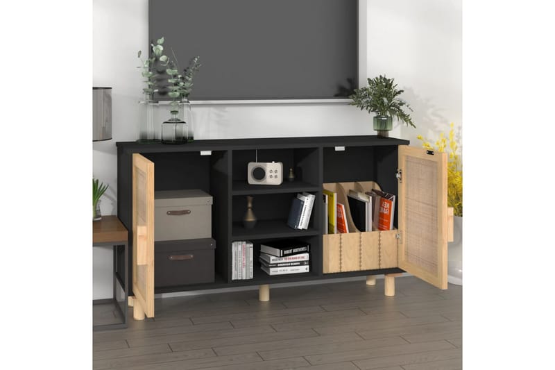 beBasic Skänk svart 105x30x60 cm massiv furu och naturlig rotting - Förvaring - Förvaringsmöbler - Skänkar & sideboards