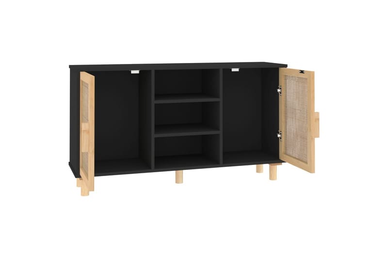 beBasic Skänk svart 105x30x60 cm massiv furu och naturlig rotting - Förvaring - Förvaringsmöbler - Skänkar & sideboards