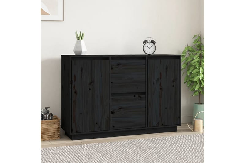 beBasic Skänk svart 111x34x75 cm massiv furu - Förvaring - Förvaringsmöbler - Skänkar & sideboards