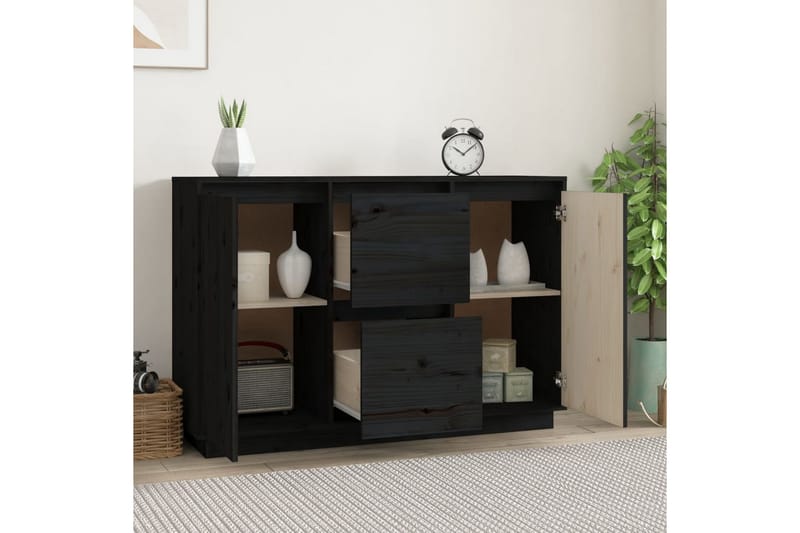 beBasic Skänk svart 111x34x75 cm massiv furu - Förvaring - Förvaringsmöbler - Skänkar & sideboards