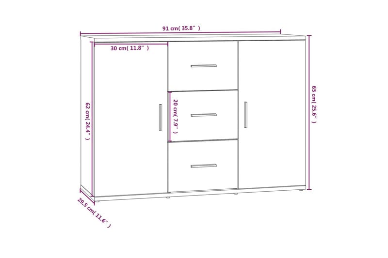 beBasic Skänk svart 91x29,5x65 cm konstruerat trä - Skänkar & sideboards